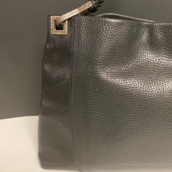 BRIGHTON Black Pebbled Leather Shoulder Bag Purse - Picture 6 of 17